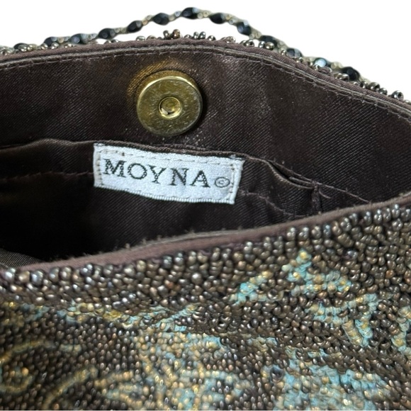 Moyna Y2K Beaded Floral Mini Shoulder Bag Brown Blue Embroidered Vintage Purse - Picture 3 of 7